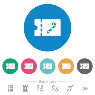 Tatlı dükkanı indirim kupon düz beyaz simgeler yuvarlak renkli arka planlar üzerinde. 6 bonus simgeler dahil.