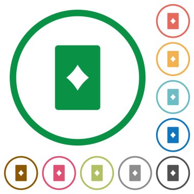 Elmas kart sembolü düz renk simgeleri özetliyor beyaz arka plan üzerinde yuvarlak