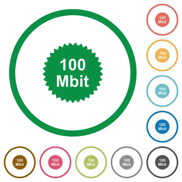 100 Mbit Garantie Autocollant Couleurs Plates Icônes Contours Ronds Sur — Image vectorielle