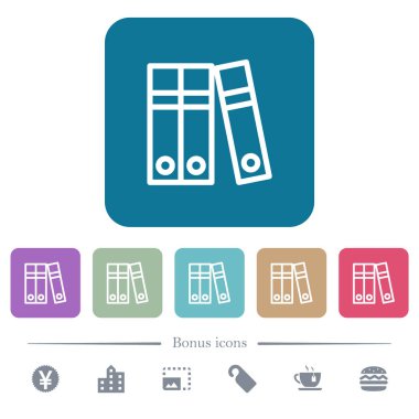 Belge klasörleri beyaz düz simgeler renk üzerinde kare arka planlar yuvarlanır. 6 bonus simgeler dahil