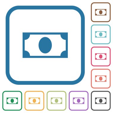 Tek banknot basit simgeler renkli kare kare beyaz arka plan üzerinde yuvarlak