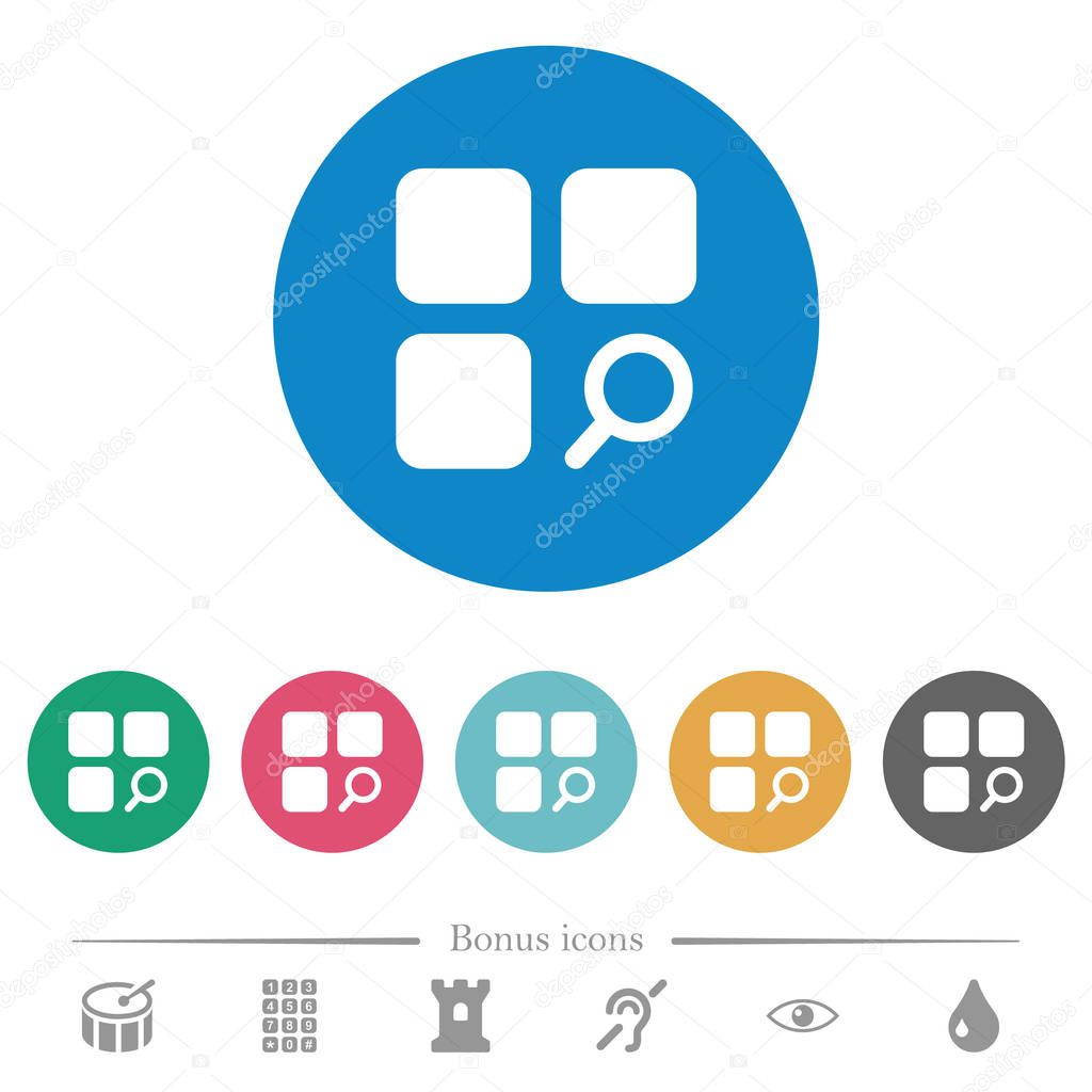 Find component flat white icons on round color backgrounds. 6 bonus icons included.
