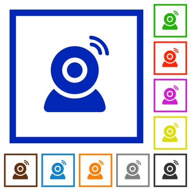 Kablosuz kamera düz renk simgeleri beyaz arka plan üzerinde kare kare