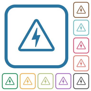 Tehlike elektrik tehlikesi basit simgeler renkli kare kare beyaz arka plan üzerinde yuvarlak