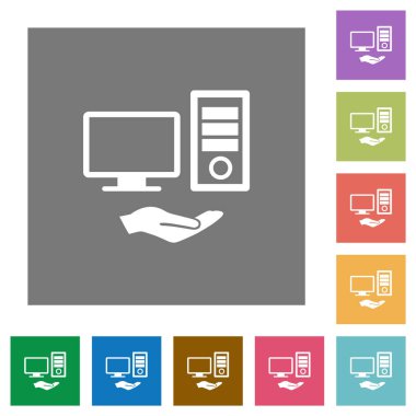 Bilgisayar düz simgeler basit renkli kare arka planlar üzerinde paylaşılan