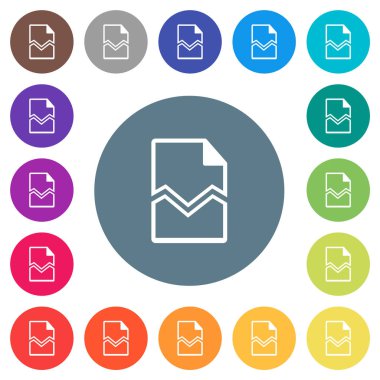 Düz beyaz sayfa simgesi yuvarlak renkli arka planlar üzerinde kırık. 17 arka plan renk değişimleri dahil.