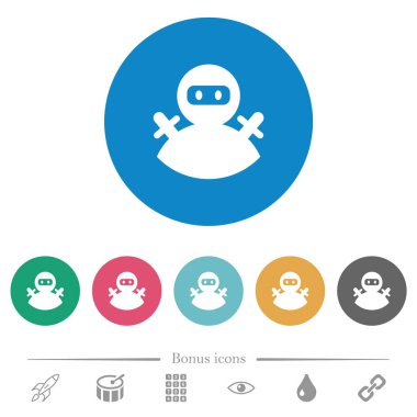 Ninja avatar düz beyaz simgeleri yuvarlak renkli arka planlar. 6 bonus simgeler dahil.