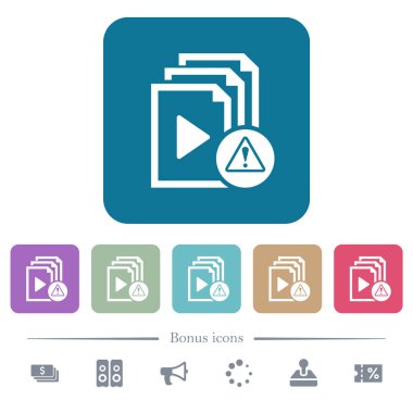 Çalma listesi uyarı beyaz düz simgeleri renk üzerinde kare arka planlar yuvarlanır. 6 bonus simgeler dahil