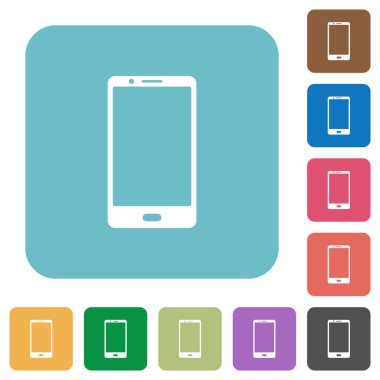 Modern cep telefonu ile bir beyaz düz ikonlar renk üzerinde yuvarlak kare arka planlar