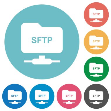 Yuvarlak renkli arka planlar üzerinde Ssh düz beyaz simgeler üzerinden ftp