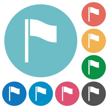 Yuvarlak renkli arka planlar üzerinde düz beyaz simgeler bayrak