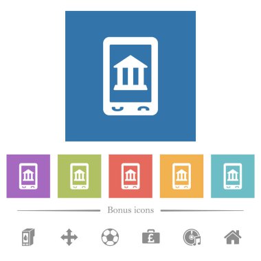 Mobil Bankacılık kare arka düz beyaz simgeler. 6 bonus simgeler dahil.