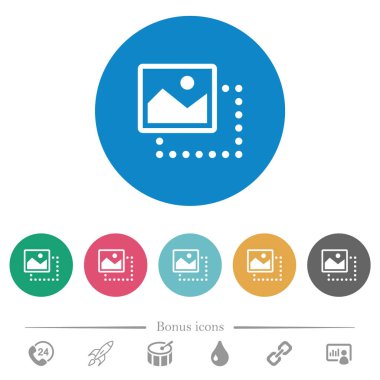 Üst görüntüye sürükleyin düz beyaz simgeler üzerinde yuvarlak renkli arka planlar yaptı. 6 bonus simgeler dahil.