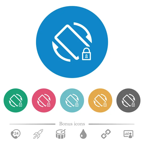 携帯電話の画面回転は ラウンド カラーの背景に平らな白いアイコンをロックされています ボーナス アイコンが含まれて — ストックベクタ