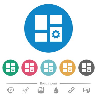 Dashboard ayarlar yuvarlak renkli arka planlar üzerinde beyaz simgeler düz. 6 bonus simgeler dahil.