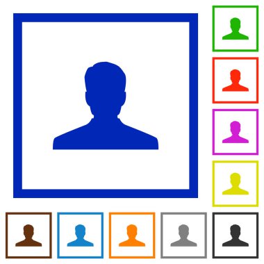 Kare kare beyaz arka plan üzerinde anonim avatar düz renk simgeleri