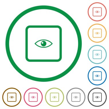 Önizleme nesnesi düz renk simgeleri özetliyor beyaz arka plan üzerinde yuvarlak