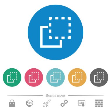 Öğe yuvarlak renkli arka planlar üzerinde açık düz beyaz simgeler getirmek. 6 bonus simgeler dahil.