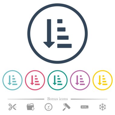 Artan yuvarlak Anahatlarda sıralı modu düz renk simgeleri liste. 6 bonus simgeler dahil.