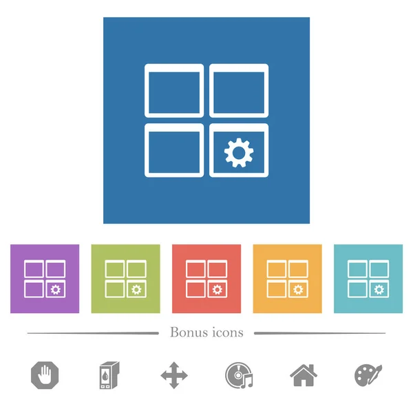 Instellingen Dashboard Platte Witte Pictogrammen Vierkante Achtergronden Bonus Pictogrammen Die — Stockvector