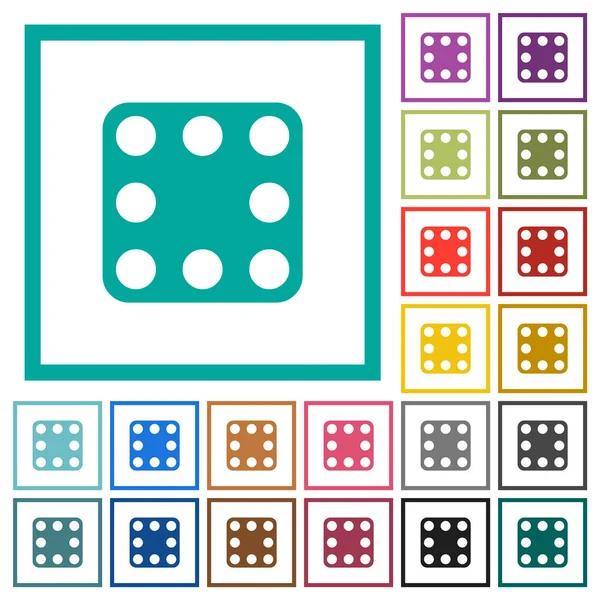 Domino 8个平面颜色图标 白色背景上有象限框架 — 图库矢量图片
