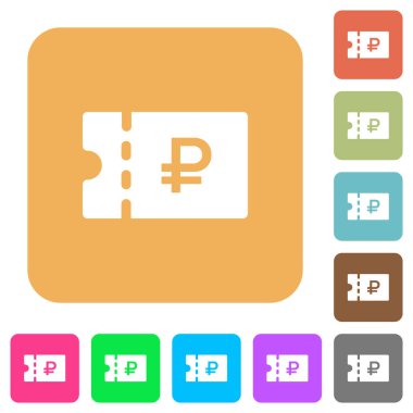 Rus Rublesi indirim kupon düz simgeleri yuvarlatılmış kare canlı renkli arka planlar.