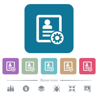 Yuvarlak renkli kare arka planlar üzerinde ayarları beyaz düz simgeler başvurun. 6 bonus simgeler dahil