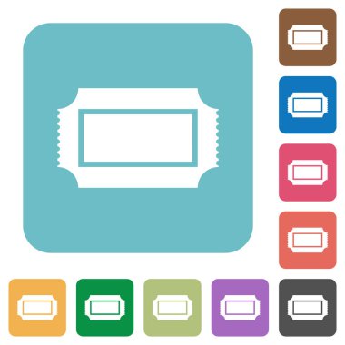 Bilet ile delikli kenarları beyaz düz kutsal kişilerin resmi renk üzerinde yuvarlak kare arka planlar