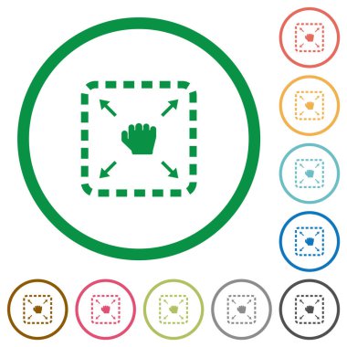 Sürükle öğesi düz renk simgeleri özetliyor beyaz arka plan üzerinde yuvarlak