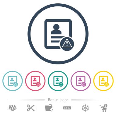 Yuvarlak ana hatlarıyla ilgili uyarı düz renkli simgeler. 6 bonus simgeler dahil.