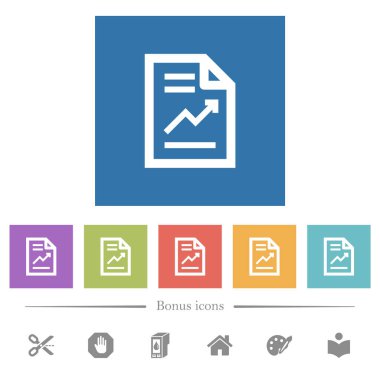 Kare arka düz beyaz grafik simgeleri ile rapor. 6 bonus simgeler dahil.