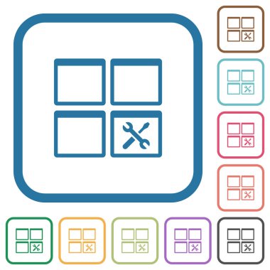 Kare kare beyaz arka plan üzerinde renkli Pano Araçları basit simgeler yuvarlak