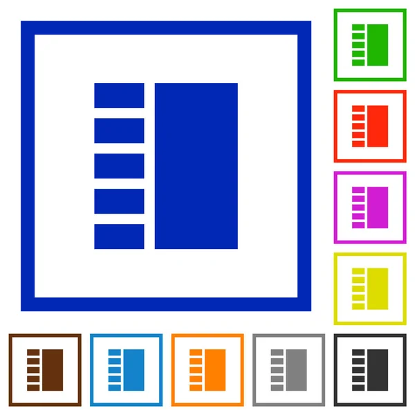 Lodrät Tabbed Layout Platt Färgikoner Fyrkantiga Ramar Vit Bakgrund — Stock vektor