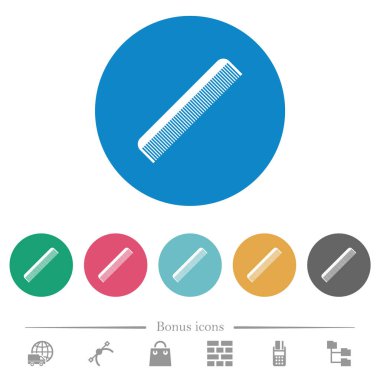 Yuvarlak renkli arka planda basit düz beyaz simgeler. 6 bonus simgesi dahil.