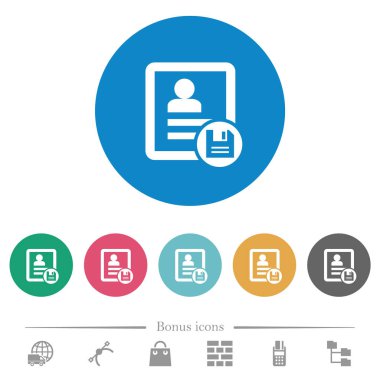 Kişi değişiklikleri yuvarlak renkli arka planlar üzerinde düz beyaz simgeler kaydedin. 6 bonus simgeler dahil.