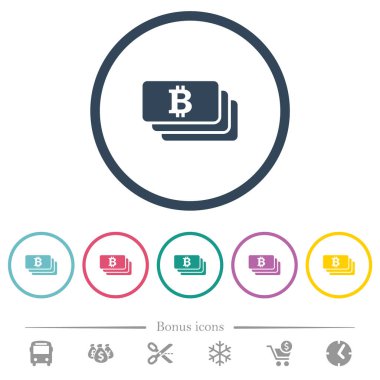 Bitcoin banknotlar düz renk simgeleri yuvarlak özetliyor