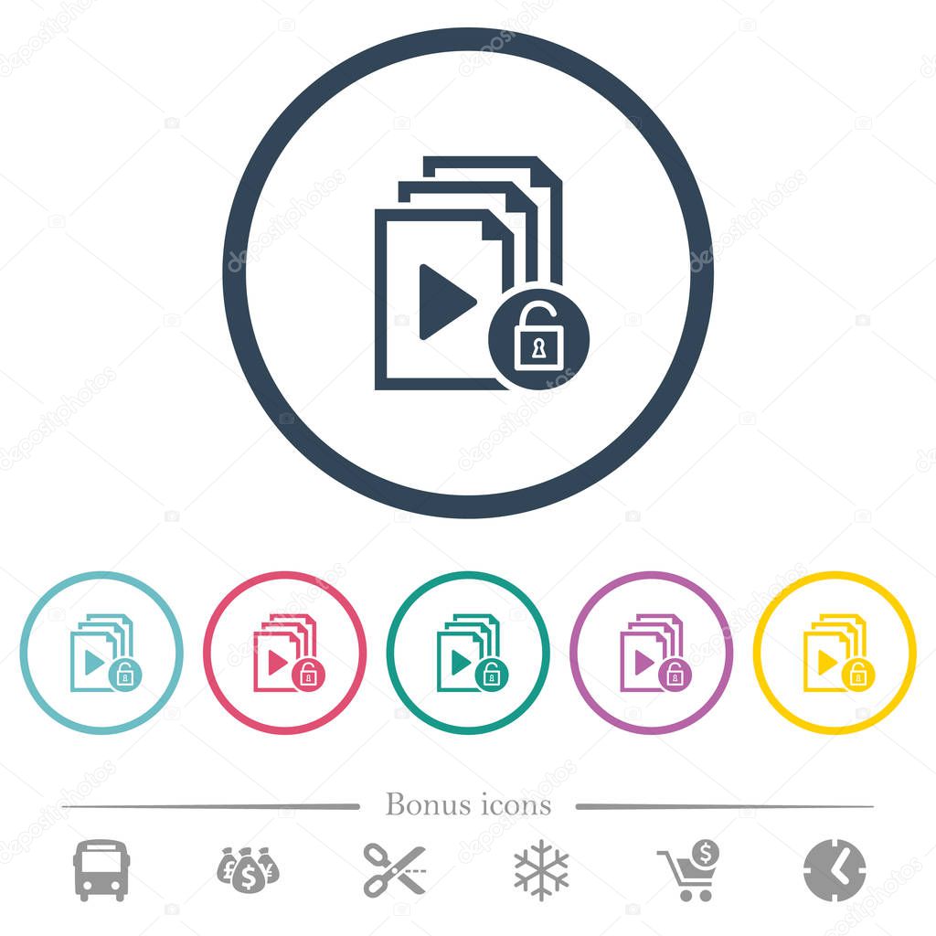 Unlock playlist flat color icons in round outlines