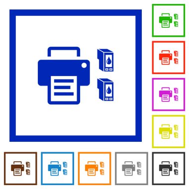 Yazıcı ve mürekkep kartuşları çerçeveli simgeler düz