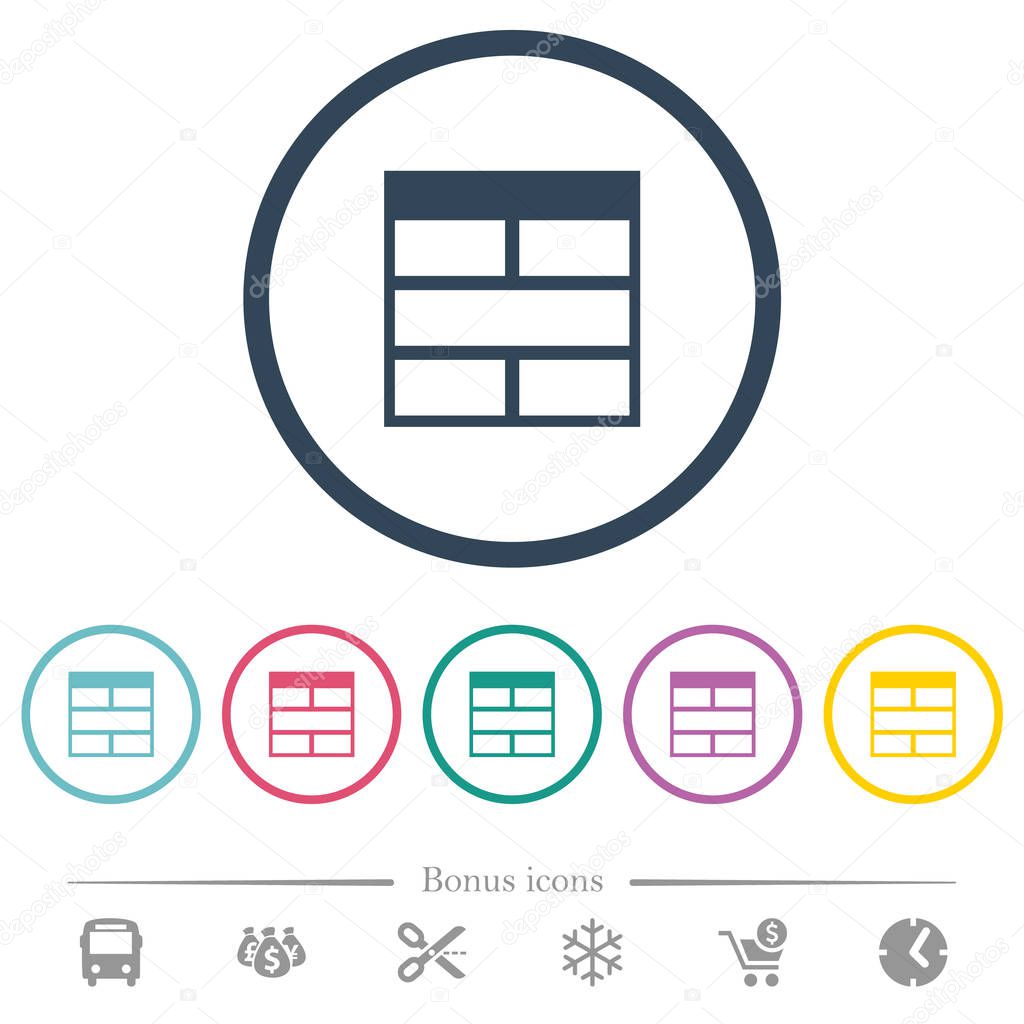 Spreadsheet horizontally merge table cells flat color icons in round outlines