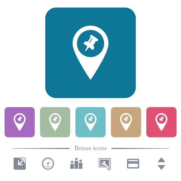 Pin GPS карта розташування плоских піктограм на кольоровому округленому квадратному фоні — стоковий вектор