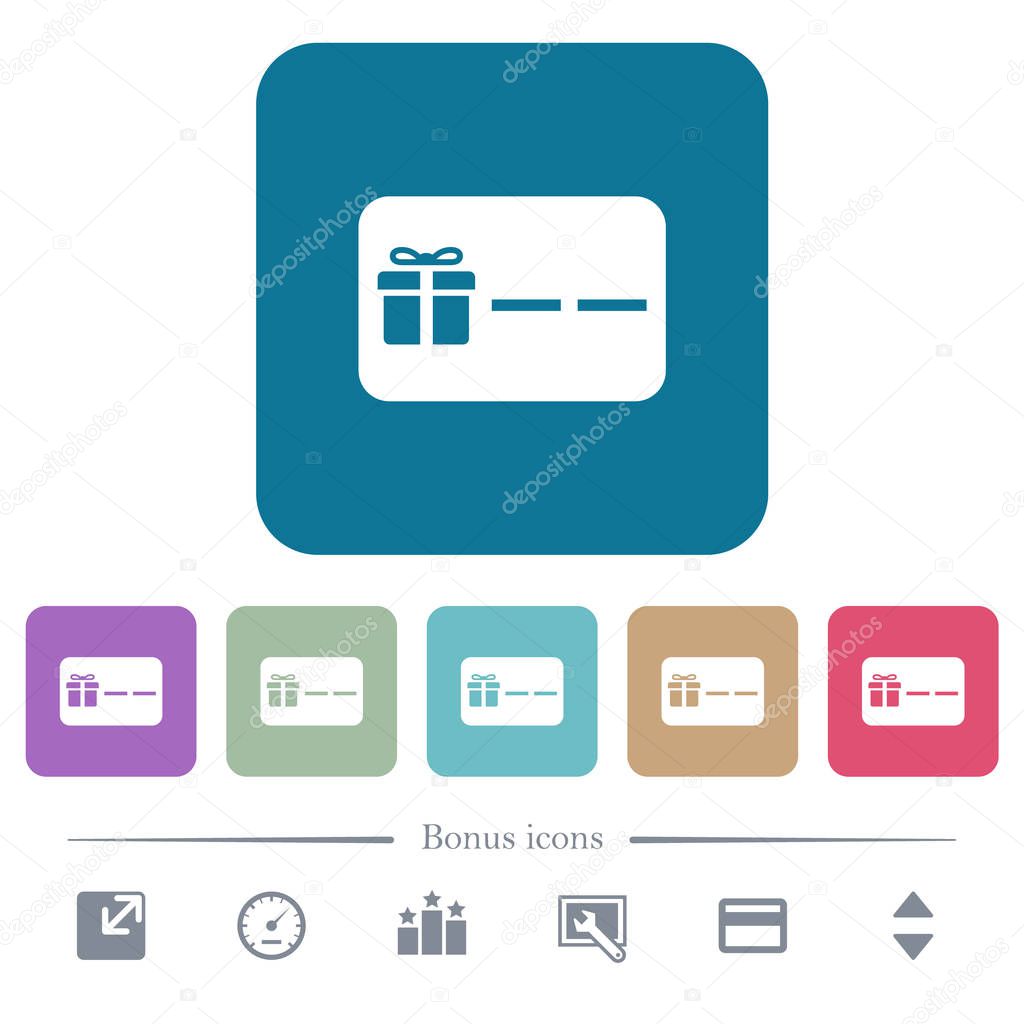 Gift card with placeholder flat icons on color rounded square backgrounds