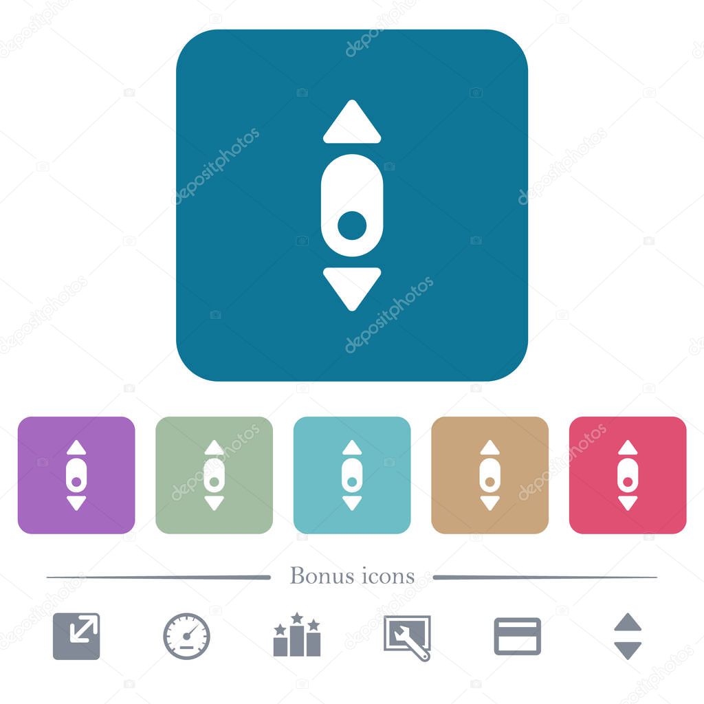Mouse scroll down flat icons on color rounded square backgrounds