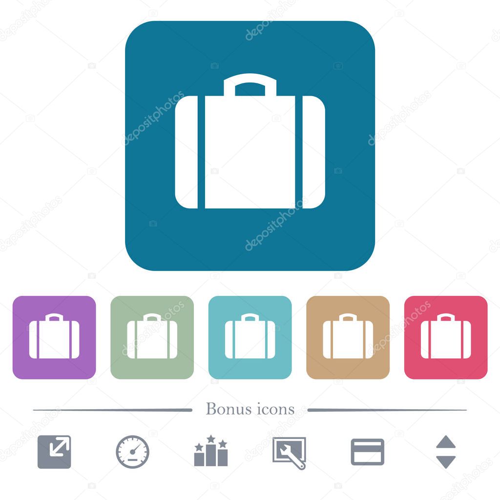 Suitcase flat icons on color rounded square backgrounds