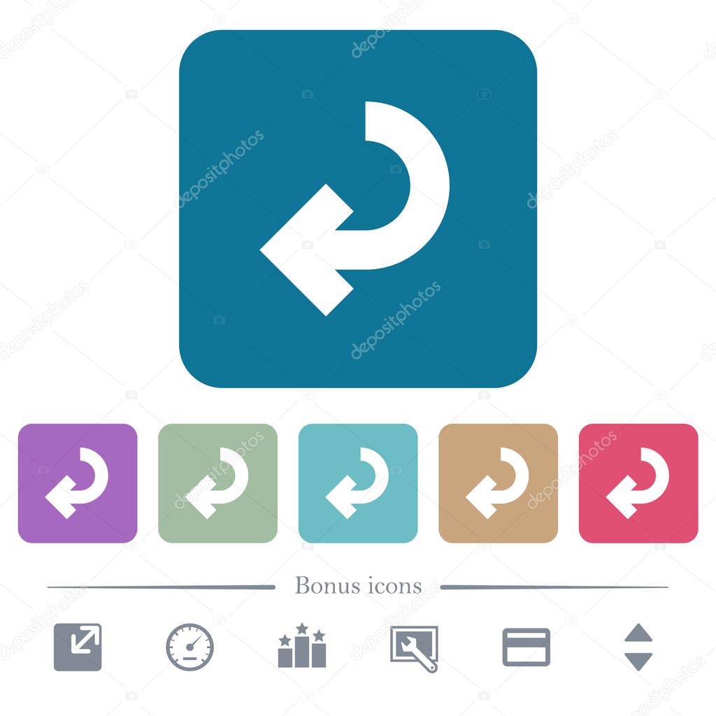 Return arrow flat icons on color rounded square backgrounds