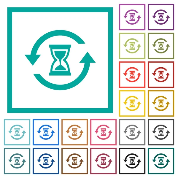 Reload szimbólum sandglass lapos színes ikonok íves keretek — Stock Vector