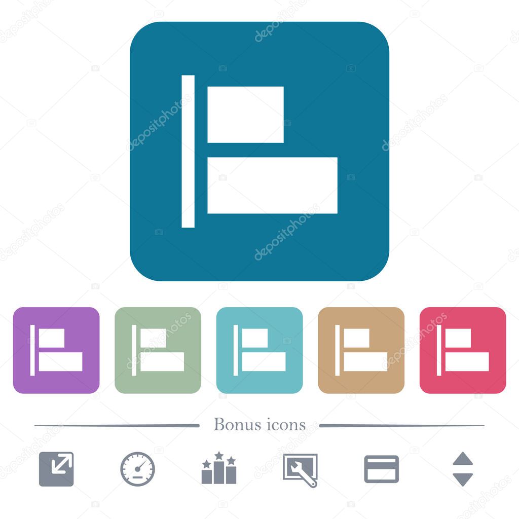 Align to left flat icons on color rounded square backgrounds