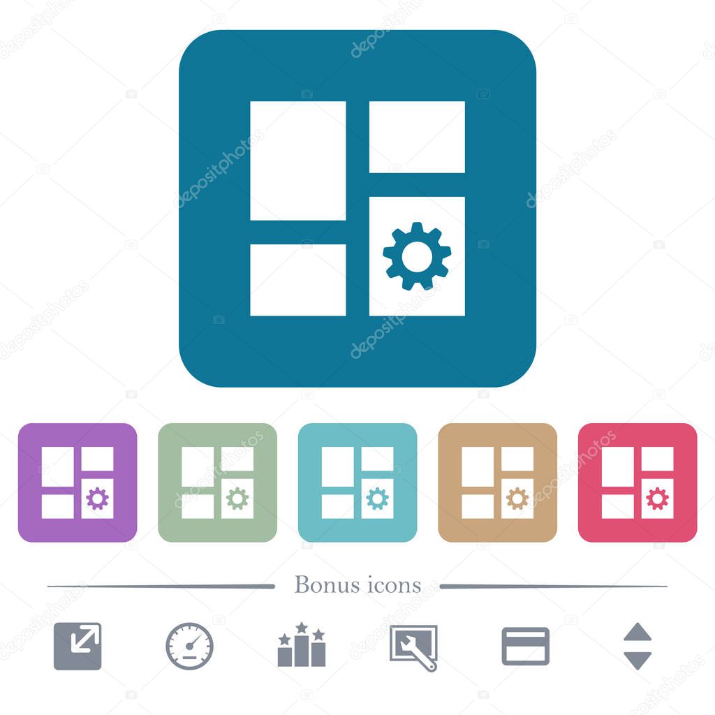 Dashboard settings flat icons on color rounded square backgrounds