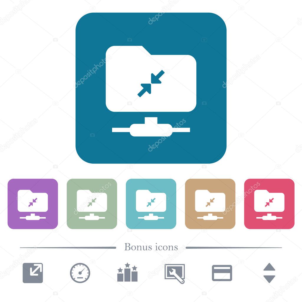 FTP compression flat icons on color rounded square backgrounds