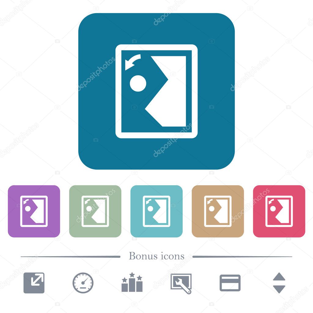 Rotate image left flat icons on color rounded square backgrounds