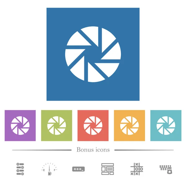 正方形の背景で絞りフラット ホワイト アイコン — ストックベクタ